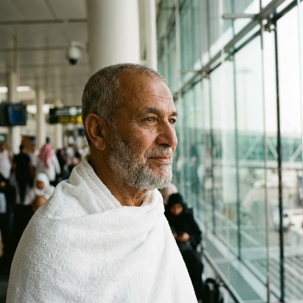 Pilgrims in Ihram performing Tawaf around the Kaaba